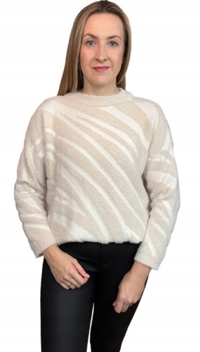 Miękki wzorzysty sweterek oversize luźny zebra wiskoza wełna