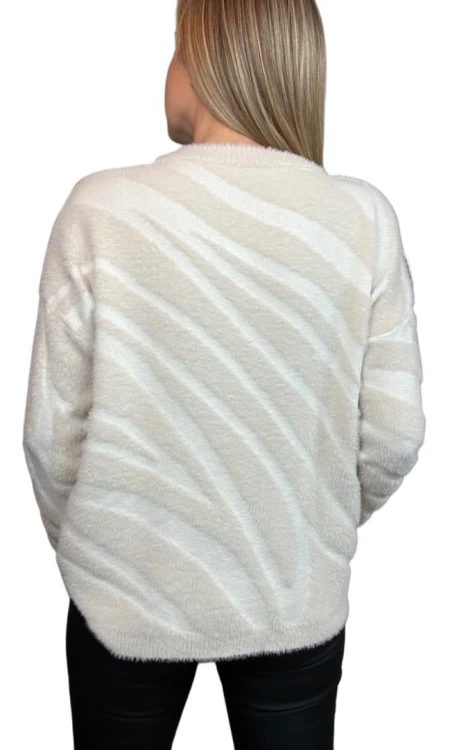 Miękki wzorzysty sweterek oversize luźny zebra wiskoza wełna