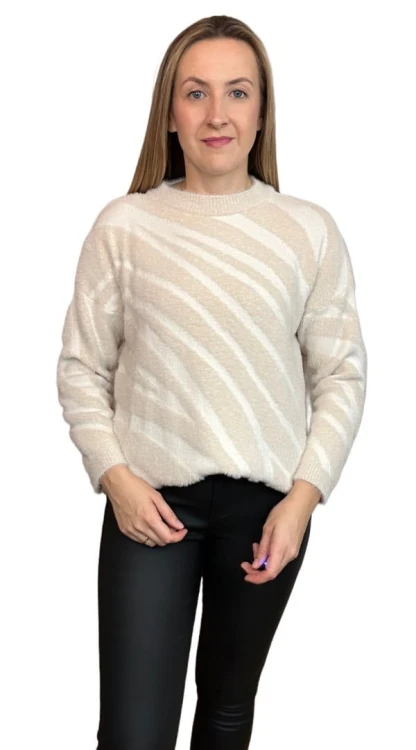 Miękki wzorzysty sweterek oversize luźny zebra wiskoza wełna