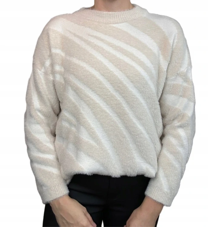 Miękki wzorzysty sweterek oversize luźny zebra wiskoza wełna