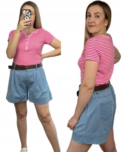 Niebieskie bawełniane szorty spodenki szerokie nogawki z paskiem Livan's