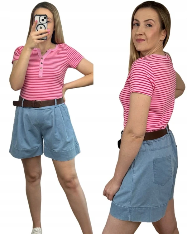 Niebieskie bawełniane szorty spodenki szerokie nogawki z paskiem Livan's