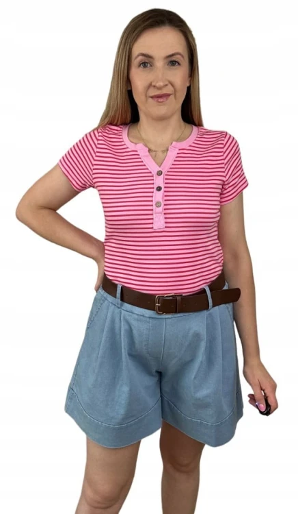 Niebieskie bawełniane szorty spodenki szerokie nogawki z paskiem Livan's