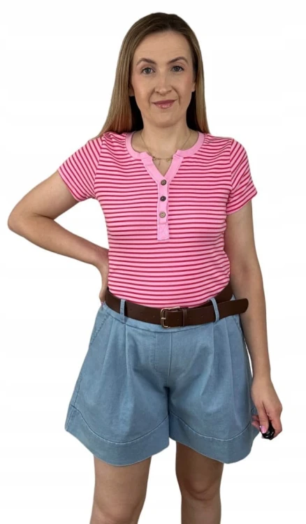 Niebieskie bawełniane szorty spodenki szerokie nogawki z paskiem Livan's