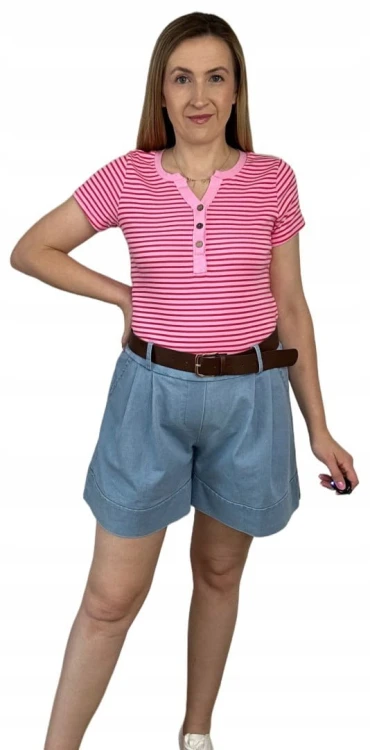 Niebieskie bawełniane szorty spodenki szerokie nogawki z paskiem Livan's