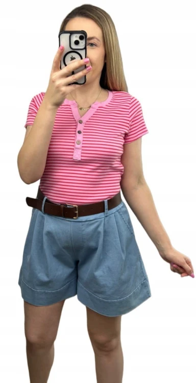 Niebieskie bawełniane szorty spodenki szerokie nogawki z paskiem Livan's