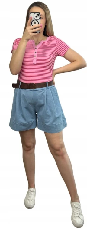 Niebieskie bawełniane szorty spodenki szerokie nogawki z paskiem Livan's