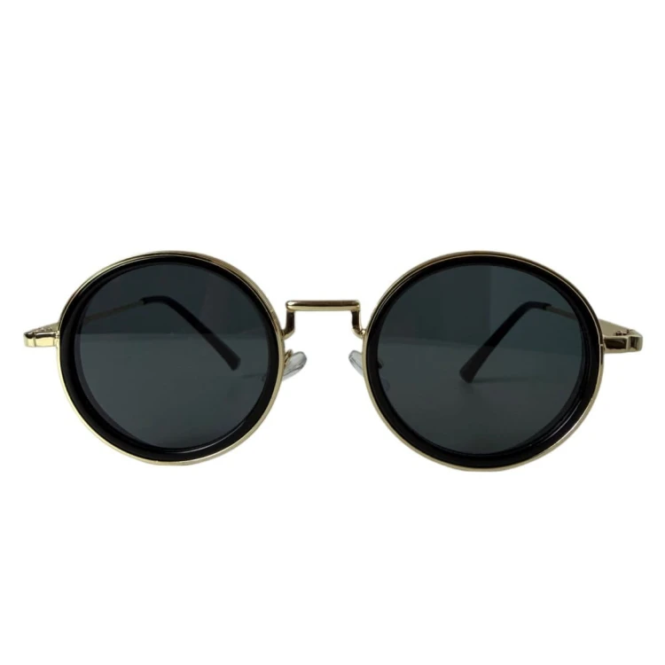 Okrągłe duże okulary przeciwsłoneczne damskie czarne metalowe oprawki