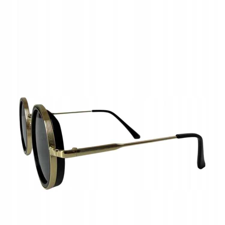 Okrągłe duże okulary przeciwsłoneczne damskie czarne metalowe oprawki