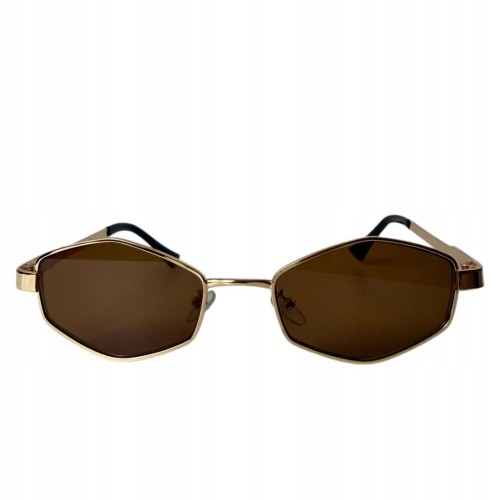 Okulary przeciwsłoneczne damskie modne geometryczne metalowe oprawki brąz