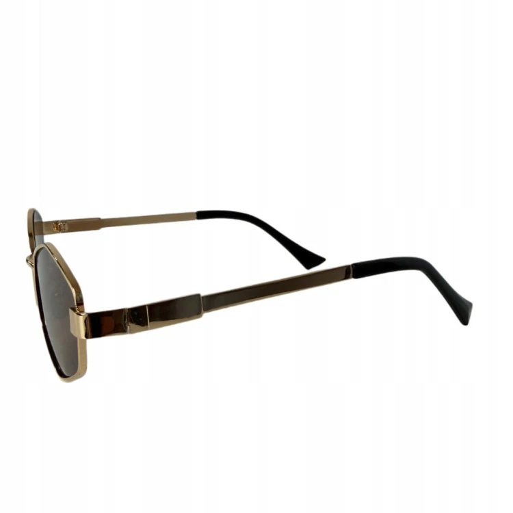 Okulary przeciwsłoneczne damskie modne geometryczne metalowe oprawki brąz