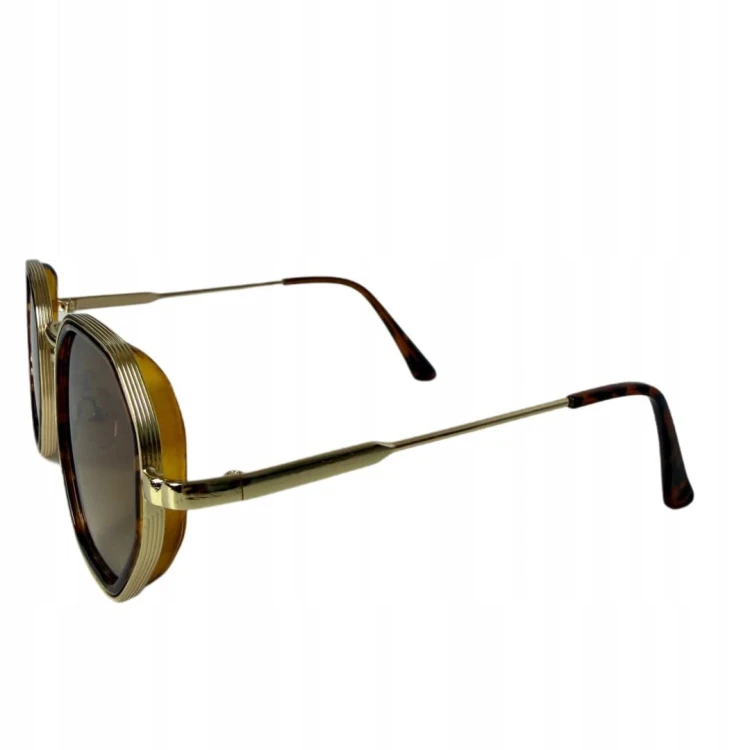 Okulary przeciwsłoneczne geometryczne brązowe panterka metalowa oprawa