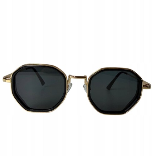 Okulary przeciwsłoneczne geometryczne czarne panterka metalowa oprawa