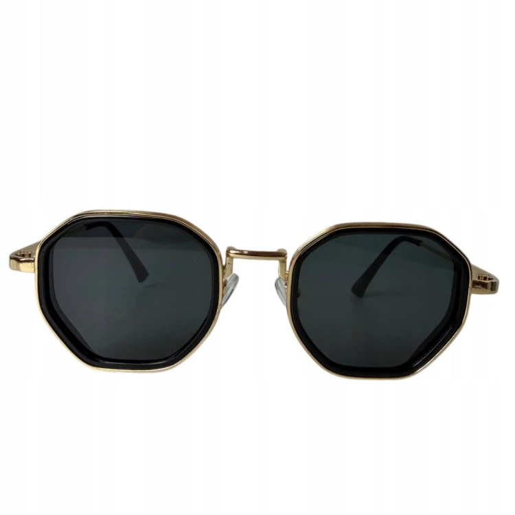 Okulary przeciwsłoneczne geometryczne czarne panterka metalowa oprawa
