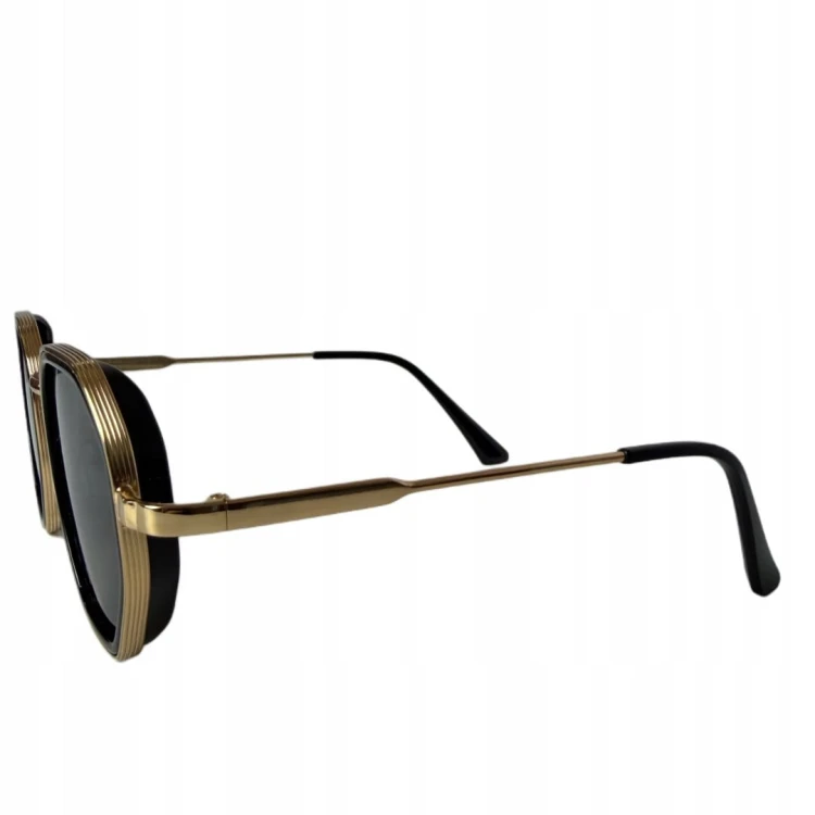 Okulary przeciwsłoneczne geometryczne czarne panterka metalowa oprawa
