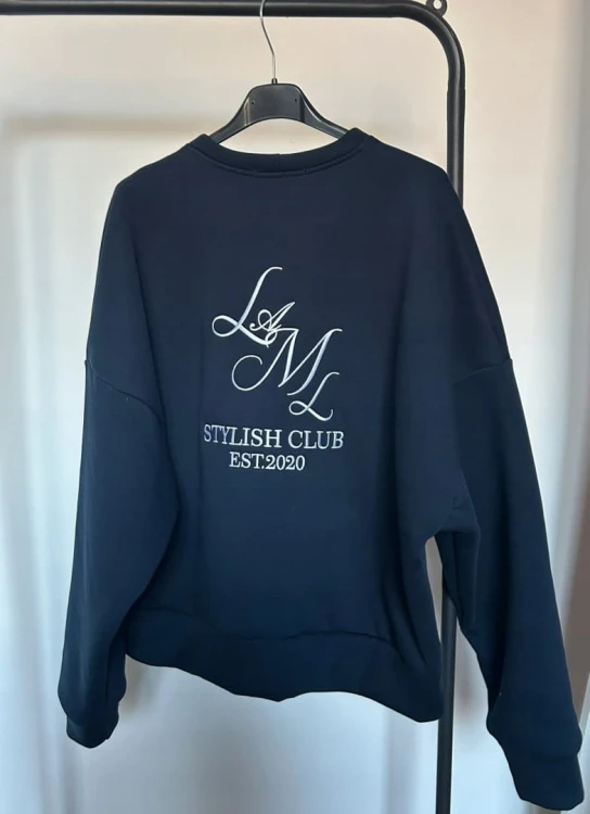 Oversize bluza bawełniana ocieplana haft granatowa bawełna La Milla- STYLISH CLUB