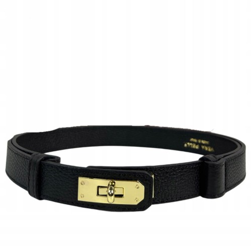 Pasek skórzany skóra naturalna licowa czarny regulowany Vera Pelle- ELEGANCE LOCK WIDE