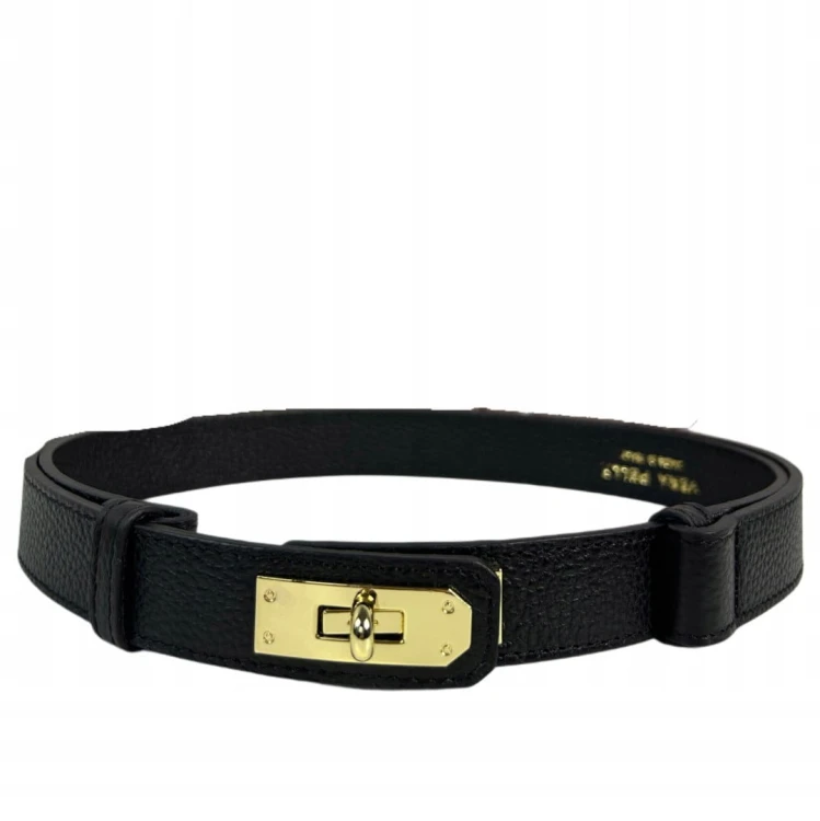 Pasek skórzany skóra naturalna licowa czarny regulowany Vera Pelle- ELEGANCE LOCK WIDE