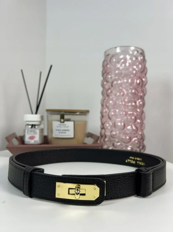 Pasek skórzany skóra naturalna licowa czarny regulowany Vera Pelle- ELEGANCE LOCK WIDE