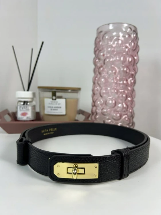 Pasek skórzany skóra naturalna licowa czarny regulowany Vera Pelle- ELEGANCE LOCK WIDE