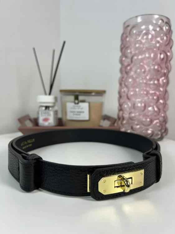 Pasek skórzany skóra naturalna licowa czarny regulowany Vera Pelle- ELEGANCE LOCK WIDE