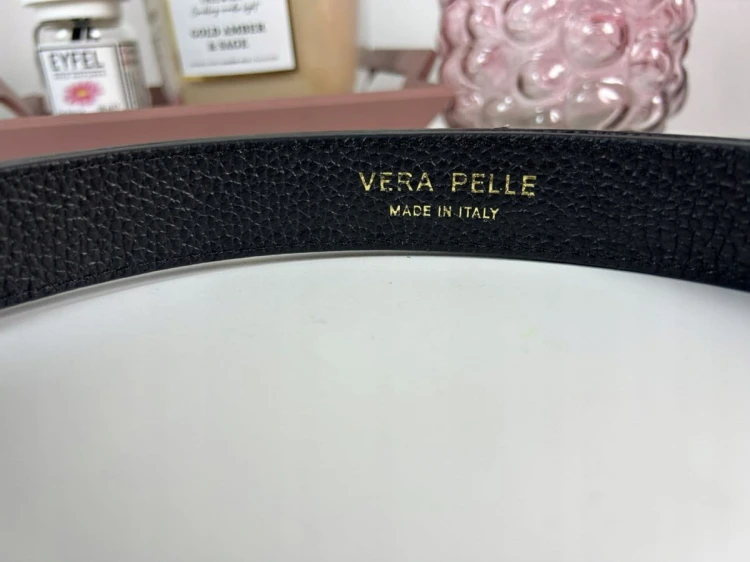Pasek skórzany skóra naturalna licowa czarny regulowany Vera Pelle- ELEGANCE LOCK WIDE