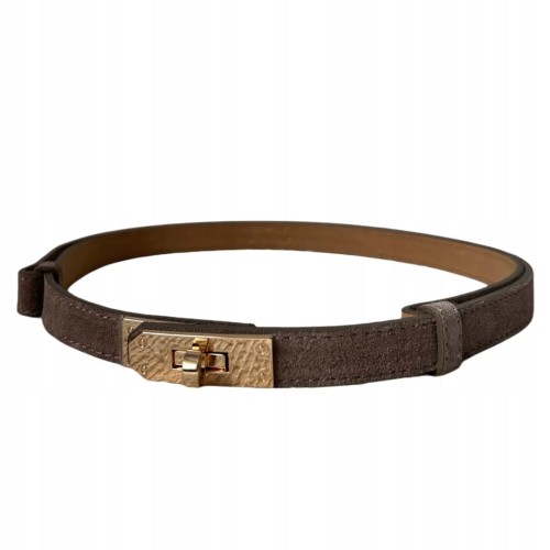 Pasek skórzany skóra naturalna zamsz beżowy taupe regulowany Vera Pelle- ELEGANCE HERMS