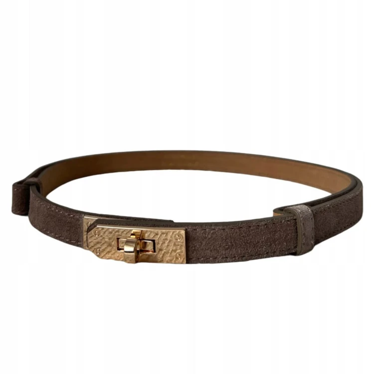 Pasek skórzany skóra naturalna zamsz beżowy taupe regulowany Vera Pelle- ELEGANCE HERMS