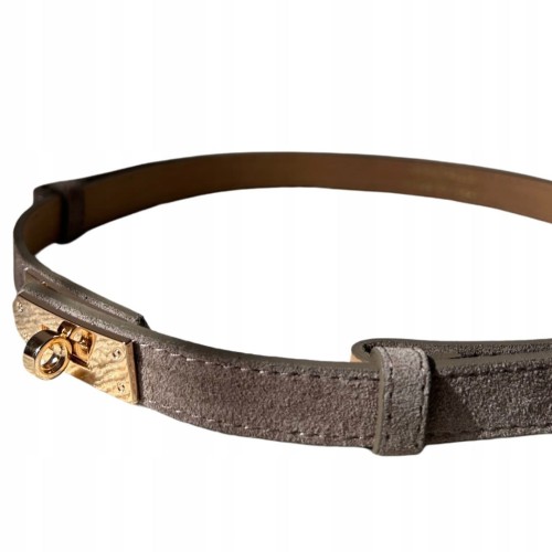 Pasek skórzany skóra naturalna zamsz beżowy taupe regulowany Vera Pelle- ELEGANCE HERMS