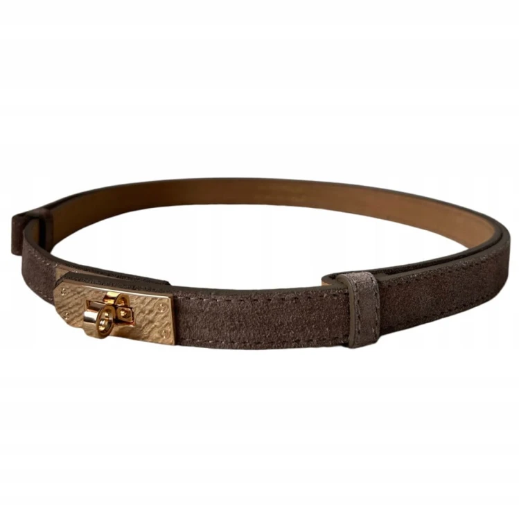 Pasek skórzany skóra naturalna zamsz beżowy taupe regulowany Vera Pelle- ELEGANCE HERMS