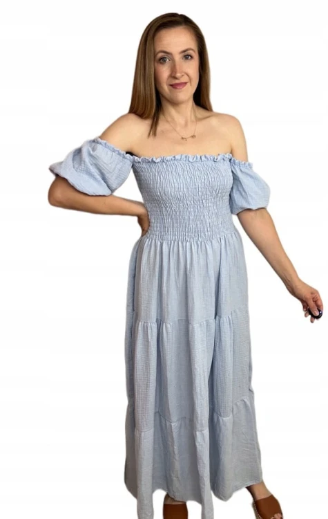 Piękna muślinowa muślin bawełna maxi długa hiszpanka luźna rękawki M L XL