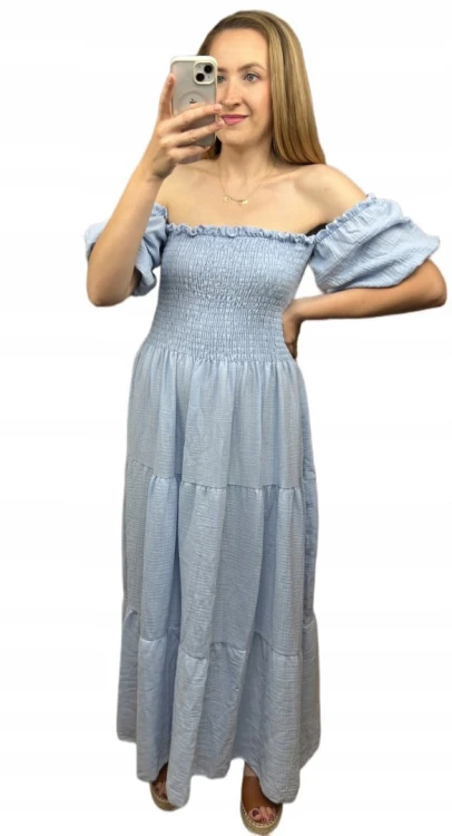 Piękna muślinowa muślin bawełna maxi długa hiszpanka luźna rękawki M L XL