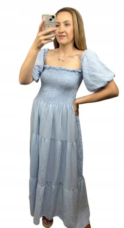 Piękna muślinowa muślin bawełna maxi długa hiszpanka luźna rękawki M L XL