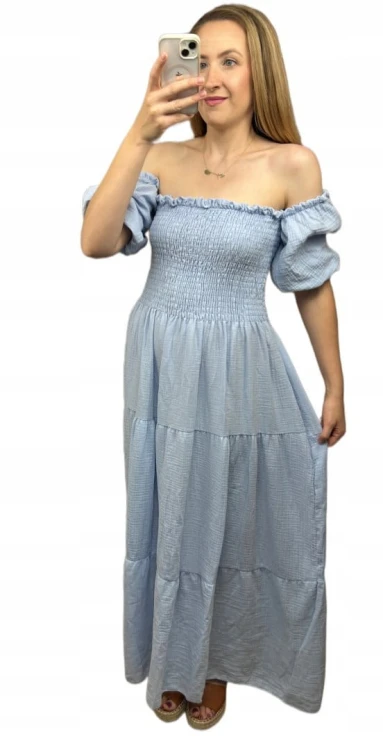 Piękna muślinowa muślin bawełna maxi długa hiszpanka luźna rękawki M L XL