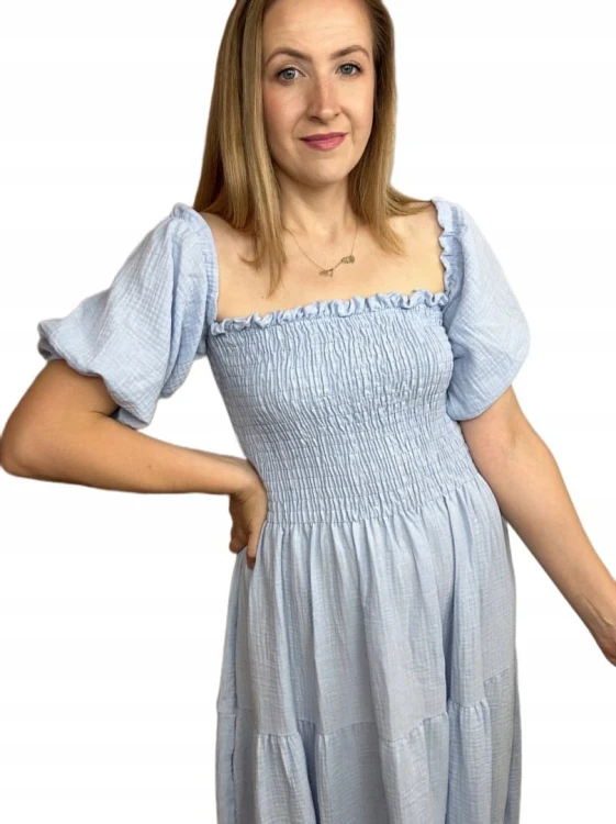 Piękna muślinowa muślin bawełna maxi długa hiszpanka luźna rękawki M L XL