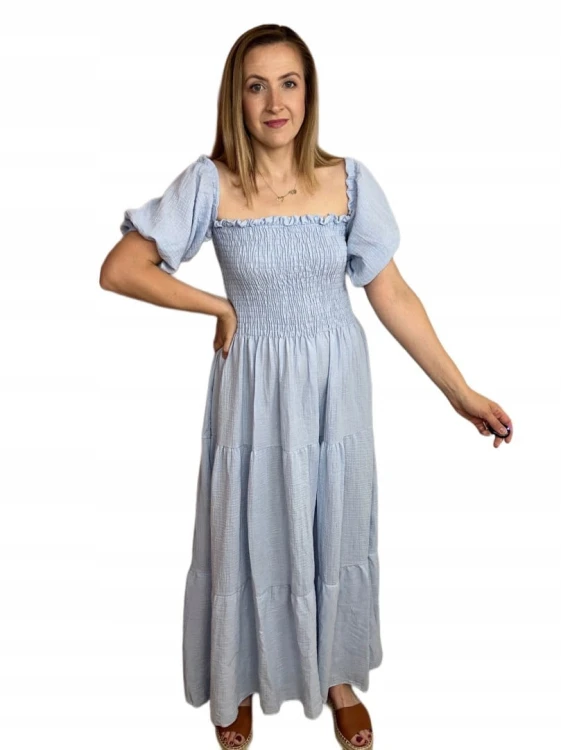 Piękna muślinowa muślin bawełna maxi długa hiszpanka luźna rękawki M L XL