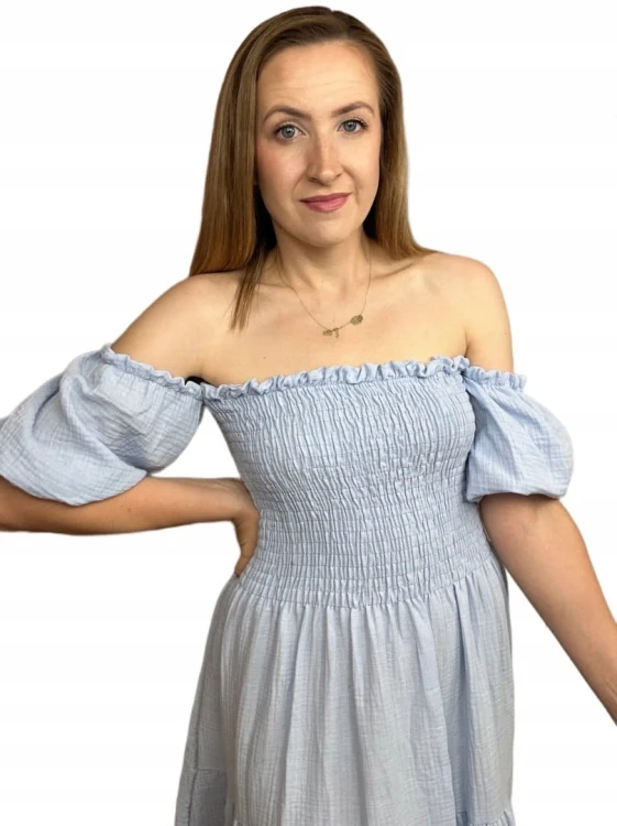 Piękna muślinowa muślin bawełna maxi długa hiszpanka luźna rękawki M L XL