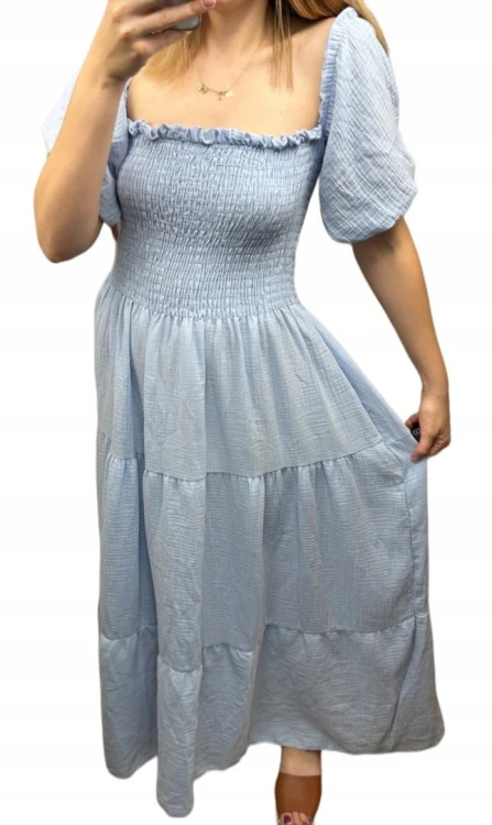 Piękna muślinowa muślin bawełna maxi długa hiszpanka luźna rękawki M L XL