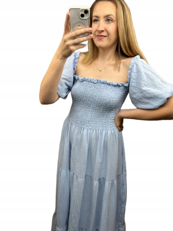 Piękna muślinowa muślin bawełna maxi długa hiszpanka luźna rękawki M L XL