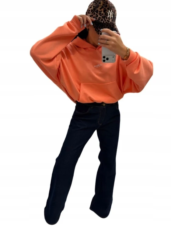 Pomarańczowa brzoskwinia bluza oversize bawełniana luźna kangurka La Milla