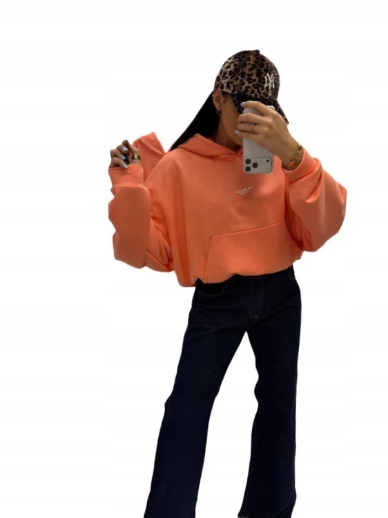 Pomarańczowa brzoskwinia bluza oversize bawełniana luźna kangurka La Milla