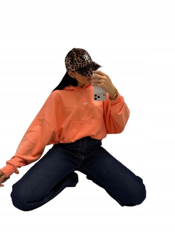 Pomarańczowa brzoskwinia bluza oversize bawełniana luźna kangurka La Milla