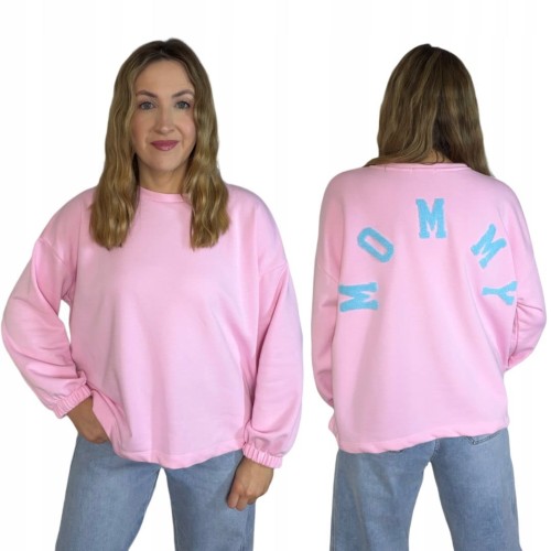 Różowa bluza oversize luźna bawełniana Azara- MOMMY