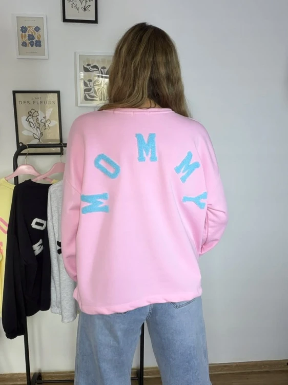 Różowa bluza oversize luźna bawełniana Azara- MOMMY