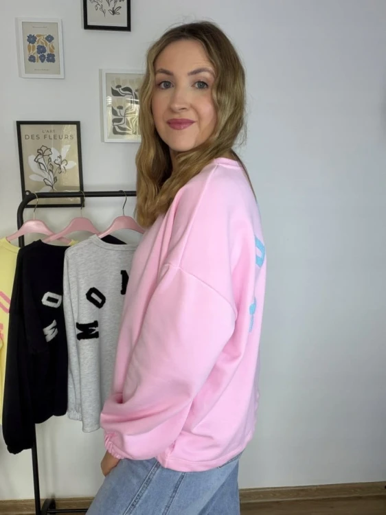 Różowa bluza oversize luźna bawełniana Azara- MOMMY