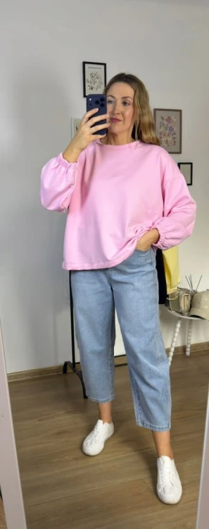 Różowa bluza oversize luźna bawełniana Azara- MOMMY