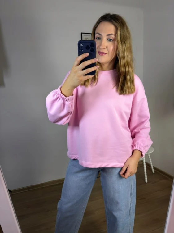 Różowa bluza oversize luźna bawełniana Azara- MOMMY