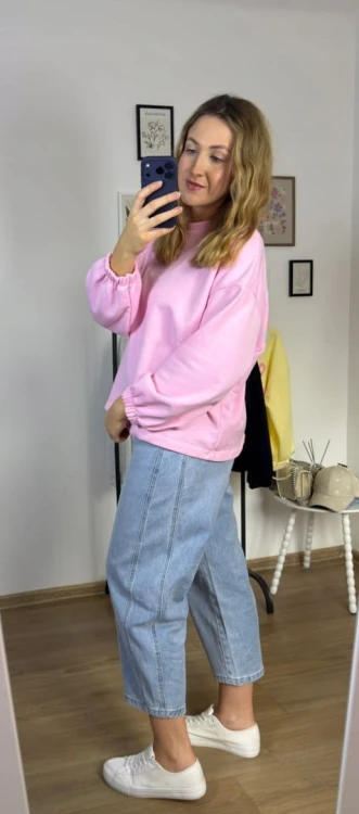 Różowa bluza oversize luźna bawełniana Azara- MOMMY