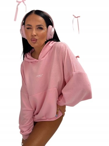 Różowa cukierkowa bluza oversize bawełniana luźna kangurka La Milla
