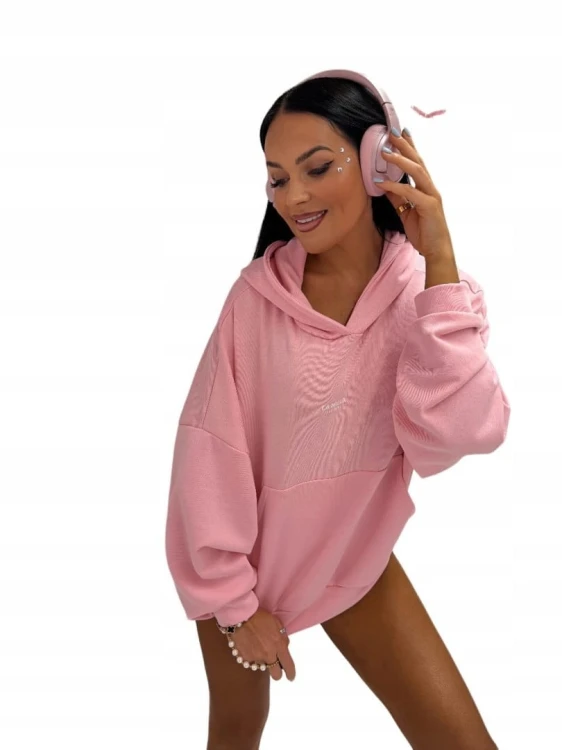 Różowa cukierkowa bluza oversize bawełniana luźna kangurka La Milla